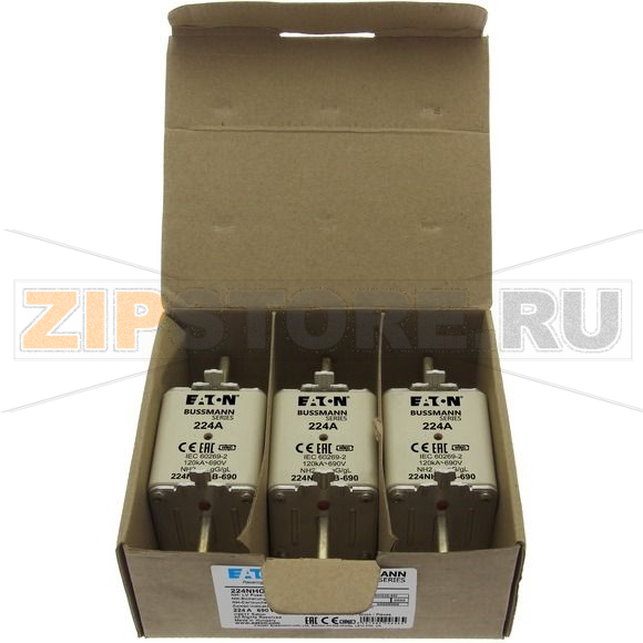 Предохранитель, 224 A, AC 690 В, 120 кА, NH2, gL/gG, IEC Eaton NH FUSE 224AMP 690V gG SIZE 2 