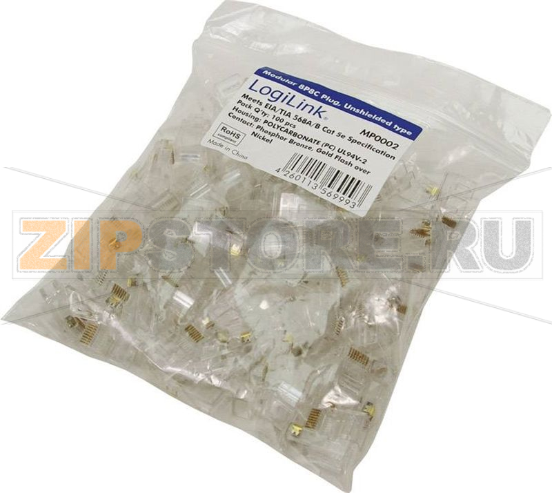 Штекер RJ45, CAT5e, прямой, 8P8C, прозрачный, 1 упаковка, 100 шт LogiLink MP0002 
