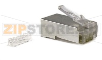 Hyperline PLUG-8P8C-UV-C6-SH-100 Разъем RJ-45(8P8C) под витую пару, категория 6 (50 µ''/ 50 микродюймов), экранированный, универсальный (для одножильного и многожильного кабеля), со вставкой (100 шт)