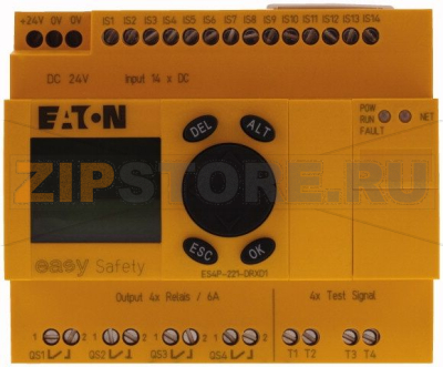 Реле безопасности easySafety, 24VDC, 14DI, 4DO реле, дисплей, EasyNet Eaton ES4P-221-DRXD1 