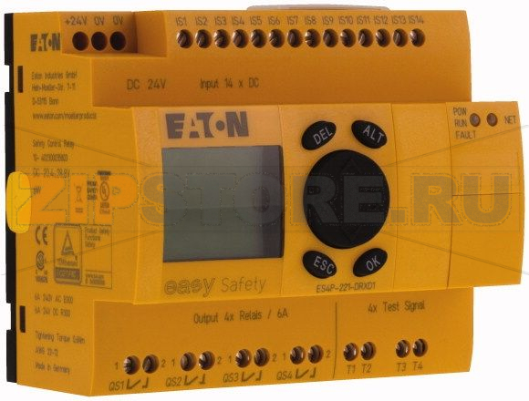 Реле безопасности easySafety, 24VDC, 14DI, 4DO реле, дисплей, EasyNet Eaton ES4P-221-DRXD1 