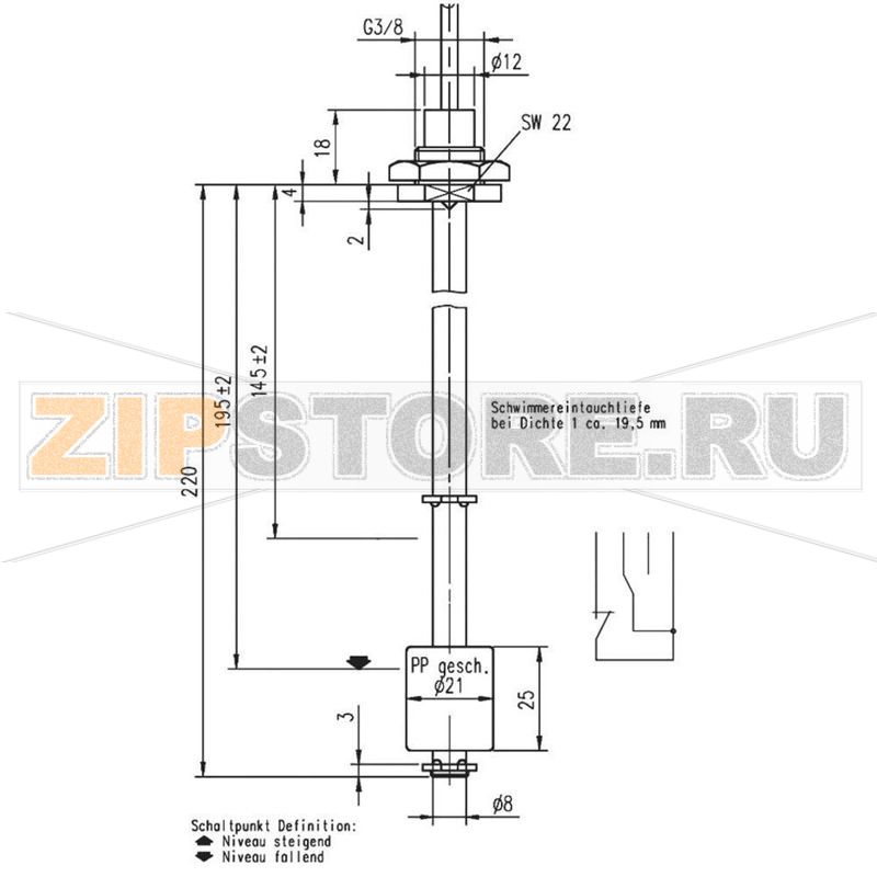 Переключатель поплавковый 48 В, 1 А, IP67, 1 шт Elobau 221B1710 