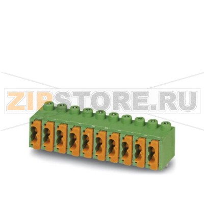 Клеммы для печатного монтажа Phoenix Contact FK-MPT 0,5/ 9-3,5-H Номинальный ток: 4 А, Номинальное напряжение: 250 В, Размер шага: 3,5 мм, Полюсов: 9, Тип подключения: Пружинные зажимы, Монтаж: пайка, Направление подключения, проводник / печатная плата: 0 °, Цвет: зеленый.Минимальный заказ: 50 шт.Упаковка: 50 шт.