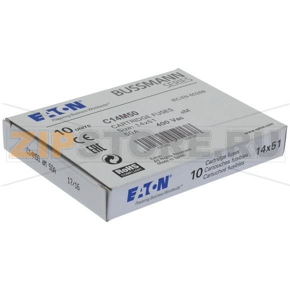 Предохранитель, 50 A, AC 400 В, 120 кА, 14x51 мм, aM, IEC Eaton CYLINDRICAL FUSE 14x51 50A AM 4 