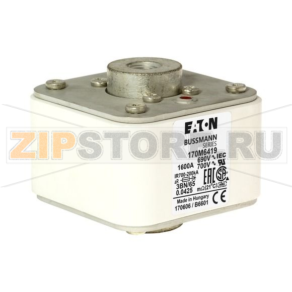Предохранитель, 1600 A, AC 690 В, 200 кА, size 3, aR, IEC UL Eaton FUSE 1600A 690V 3BN/65 AR UC 