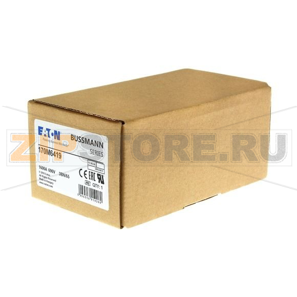 Предохранитель, 1600 A, AC 690 В, 200 кА, size 3, aR, IEC UL Eaton FUSE 1600A 690V 3BN/65 AR UC 