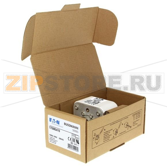 Предохранитель, 1600 A, AC 690 В, 200 кА, size 3, aR, IEC UL Eaton FUSE 1600A 690V 3BN/65 AR UC 