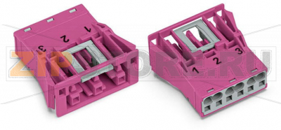 Snap-in socket; 3-pole; Cod. B; 4,00 mm; pink Wago 770-783/081-000 Protected against mismating and maintenance-freePush-in CAGE CLAMP® spring pressure connection technology allows solid conductors to be simply pushed into a unit.Two wire connections per pole for loops or bridgesAdditional variable coding is possible.Components can be clearly printed on and color-coded to meet custom requirements....