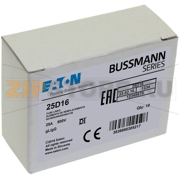 Предохранитель, 25 A, AC 500 В, 50 кА, D1, 13.2x6 мм, gL/gG, IEC с задержкой Eaton FUSE-D1 25A T 