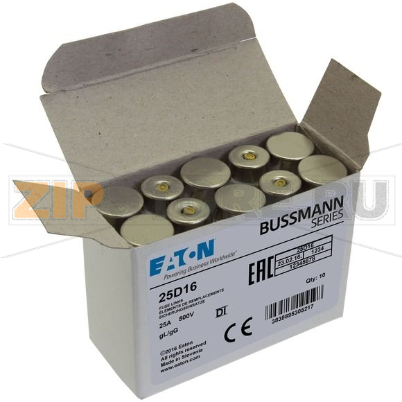 Предохранитель, 25 A, AC 500 В, 50 кА, D1, 13.2x6 мм, gL/gG, IEC с задержкой Eaton FUSE-D1 25A T 