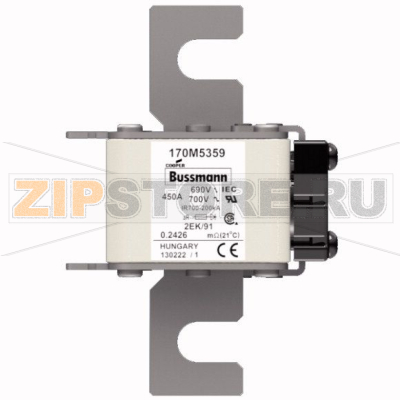 Предохранитель, 450 A, AC 690 В, 200 кА, size 2, 61x77x126 мм, aR, IEC UL Eaton FUSE 450A 690V 
