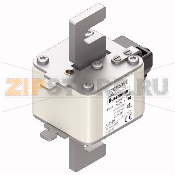 Предохранитель, 450 A, AC 690 В, 200 кА, size 2, 61x77x126 мм, aR, IEC UL Eaton FUSE 450A 690V 