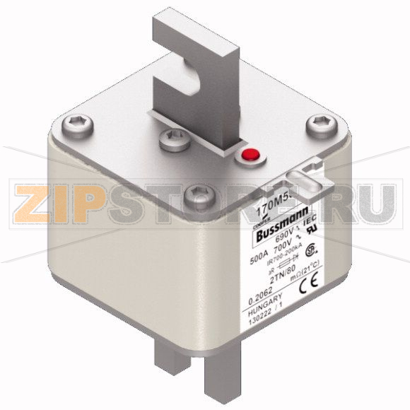 Предохранитель, 500 A, AC 690 В, 200 кА, 2, 61x75x108 мм, aR, DIN, IEC Eaton FUSE 500A 690V 2TN 