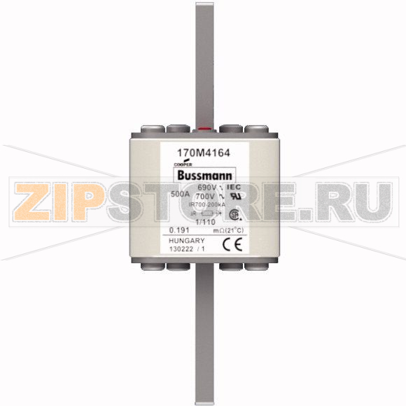 Предохранитель, 500 A, AC 690 В, 200 кА, DIN 1, 53x66x138 мм, aR, DIN, IEC Eaton FUSE 500A 690V 
