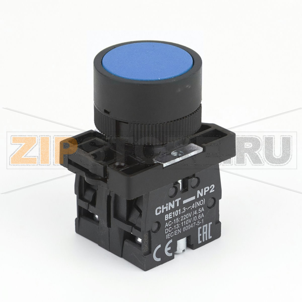 Кнопка управления, 1НО+1НЗ, IP40, без подсветки, синяя Chint NP2-EA65 