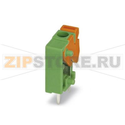 Клеммы для печатного монтажа Phoenix Contact FFKDS/V1-5,08 Номинальный ток: 15 А, Номинальное напряжение: 320 В, Размер шага: 5,08 мм, Полюсов: 1, Тип подключения: Пружинные зажимы, Монтаж: пайка, Направление подключения, проводник / печатная плата: 90 °, Цвет: зеленый, Возможна установка в ряд модулей с различным количеством полюсов (контактов)!.Минимальный заказ: 50 шт.Упаковка: 50 шт.