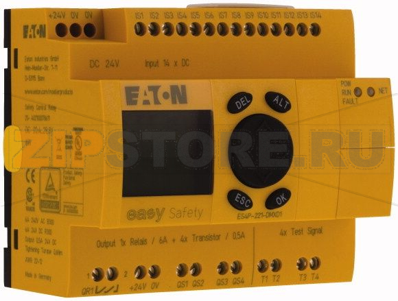 Реле безопасности easySafety, 24VDC, 14DI, 4DO -Транс, 1Do реле, дисплей, EasyNet Eaton ES4P-22 