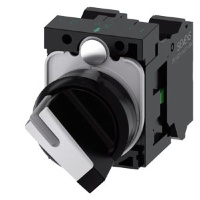 ПОВОРОТНЫЙ ПЕРЕКЛЮЧАТЕЛЬ С ВОЗМОЖНОСТЬЮ ПОДСВЕТКИ, 22MM, КРУГЛЫЙ, ПЛАСТИК, КОРОТКАЯ ЧЁРНАЯ РУКОЯТКА С БЕЛОЙ ВСТАВКОЙ, 2 КОММУТАЦИОННЫХ ПОЛОЖЕНИЯ O-I, С ФИКСАЦИЕЙ, 10:30Ч/13:30Ч, С ДЕРЖАТЕЛЕМ, 1NO, 1NC,  ПРУЖИННЫЕ КЛЕММЫ Siemens 3SU1100-2BF60-3MA0