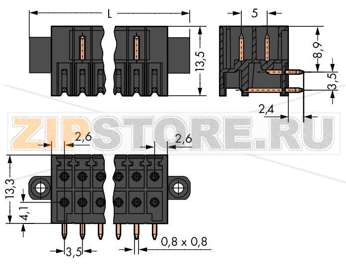 MCS MINI HD THR male header, 2-row; 0.8 x 0.8 mm solder pin; angled; 100% protected against mismating; in tape-and-reel packaging; Pin spacing 3.5 mm; 2 x 9-pole; black Wago 713-1429/117-000/997-407 Вилки для пайки оплавлением припоя для поверхностного монтажаРазделенные разъемы выводов предотвращают повреждения и обеспечивают вилкам защиту от касания в неподсоединенном состоянии100% защита от неправильного подсоединенияВозможны варианты кодировки...