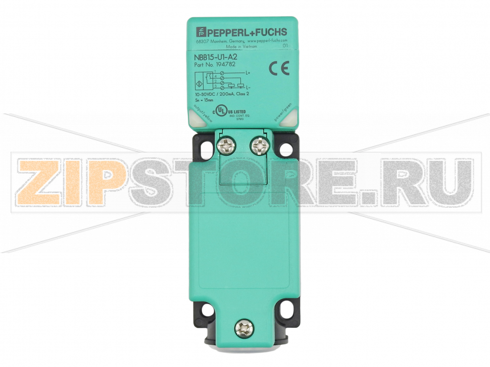 Индуктивный датчик Inductive sensor NBB15-U1-A2 Pepperl+Fuchs General specificationsSwitching functioncomplementaryOutput typePNPRated operating distance15 mmInstallationflushOutput polarityDCAssured operating distance0 ... 12.15 mmReduction factor rAl 0.33Reduction factor rCu 0.3Reduction factor r304 0.74Reduction factor rBrass 0.41Nominal ratingsOperating voltage10 ... 30 VSwitching frequency0 ... 560 HzHysteresistyp. 5  %Reverse polarity protectionreverse polarity protectedShort-circuit protectionpulsingVoltage drop&le 2 VOperating current0 ... 200 mAOff-state current0 ... 0.5 mANo-load supply current&le 20 mAOperating voltage indicatorLED, greenSwitching state indicatorLED, yellowFunctional safety related parametersMTTFd1230 aMission Time (TM)20 aDiagnostic Coverage (DC)0 %Approvals and certificatesEAC conformityTR&nbspCU 020/2011UL approvalcULus Listed, General PurposeCSA approvalcCSAus Listed, General PurposeCCC approvalCCC approval / marking not required for products rated &le36 VAmbient conditionsAmbient temperature-25 ... 85 °C (-13 ... 185 °F)Mechanical specificationsConnection typescrew terminalsInformation for connectionA maximum of two conductors with the same core cross section may be mounted on one terminal connection! tightening torque 1.2 Nm + 10 %Core cross-sectionup to 2.5 mm2Minimum core cross-sectionwithout wire end ferrule 0.5 mm2 , with connector sleeves 0.34 mm2Maximum core cross-sectionwithout wire end ferrule 2.5 mm2 , with connector sleeves 1.5 mm2Housing materialPA/metal with epoxy powder coatingSensing facePADegree of protectionIP68 / IP69KMass225 gNoteTightening torque: 1.8 Nm (housing)