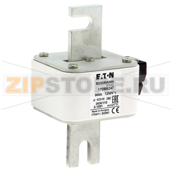 Предохранитель, 900 A, AC 1250 В, 100 кА, size 3, 76x92x139 мм, aR, DIN, IEC Eaton FUSE 900A 12 
