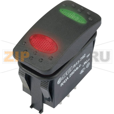 Переключатель клавишный 250 В/AC, 8 А, 1 x вкл/выкл/вкл, IP67 TRU Components TC-R13-292D6-01-BBRG-22RG0500 