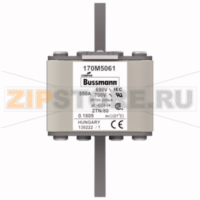 Предохранитель, 550 A, AC 690 В, 200 кА, 2, 61x75x108 мм, aR, DIN, IEC Eaton FUSE 550A 690V 2TN 