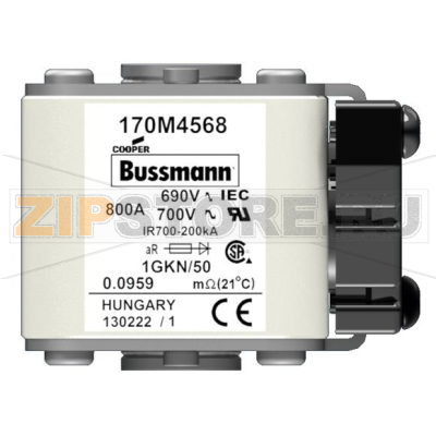 Предохранитель, 700 A, AC 690 В, 200 кА, size 1, 53x69x51 мм, aR, IEC UL Eaton FUSE 700A 690V 