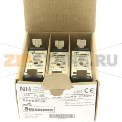 Предохранитель, 63 A, AC 500 В, 120 кА, NH000, gL/gG, IEC Eaton NH FUSE 63AMP 500V SIZE 000 GG IMGL 