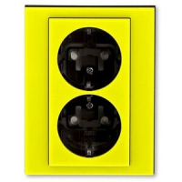 Розетка двойная, жёлтый/дымчатый чёрный ABB 2CHH223457C6064