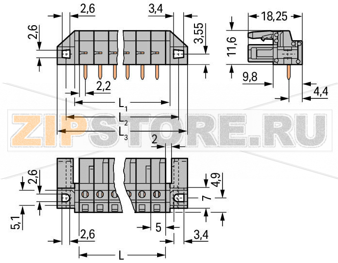 MCS MIDI Classic Розетка под пайку THT; 0.6 x 1.0 mm solder pin; угловые; Проходной фланец; Шаг контактов 5 мм; 18-пол.; серые Wago 232-248/047-000 Встроенные тестовые порты для тестовых штекеров O 2 ммДля соединений "провод-провод" и "плата-провод"Выходы под печатные платы с защитой от касанияЛегко идентифицируемые входы и выходы печатной платыВозможны варианты кодировки...