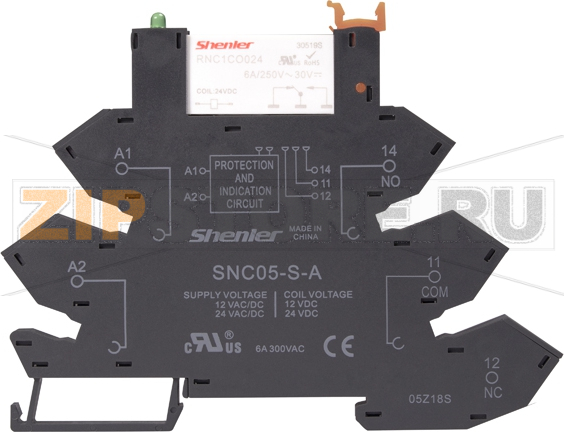 Розетка с реле 1CО 6A, вход 230VAC, реле 60VDC, пружинные зажимы Shenler RNC1CO060+SNC05-S-D 