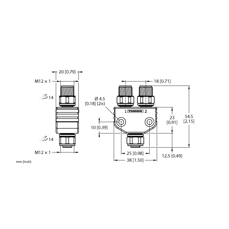 Разветвитель 2-х канальный Turck VB2-FKMV5-FSMV5.205-FSMV5.305/S2550 