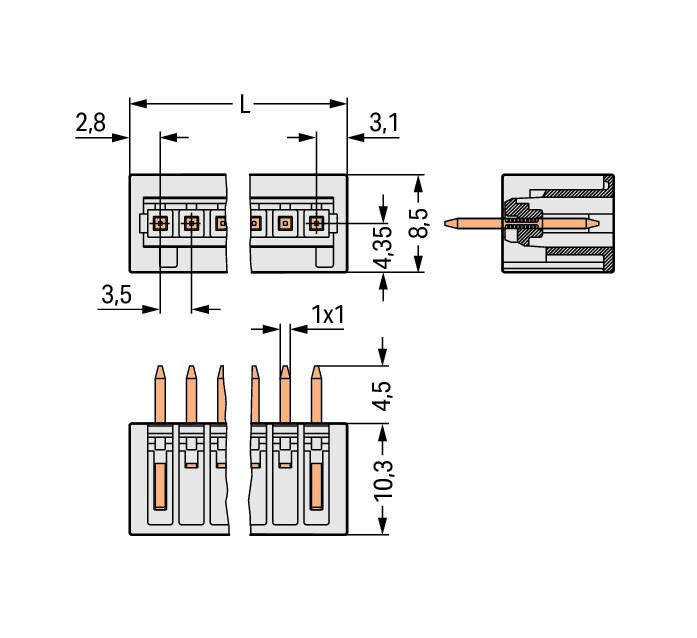 MCS MINI Вилка THT; 1.0 x 1.0 mm solder pin; прямые; 100% защита от неправильного подсоединения; Шаг контактов 3,5 мм; 11-пол.; светло-серые Wago 734-141 Сечение контактов 1 x 1 мм позволяет проводить ток до 10 A100% защита от неправильного подсоединенияВозможны варианты кодировки...