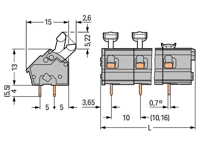PCB terminal block; push-button; 2.5 mm; Pin spacing 10/10.16 mm; 3-pole; suitable for Ex-e applications; CAGE CLAMP®; commoning option; 2,50 mm; light gray Wago 256-603/332-009/999-950 Клеммные колодки с зажимами CAGE CLAMP®, монтаж с помощью нажимных кнопокУстановите шаг контактов в мм или дюймах либо сжав клеммные колодки плотнее, либо разделяя ихИдеальны для монтажа в полевых условиях благодаря простоте использования при помощи нажимных кнопокУдобный монтаж без использования инструментов...