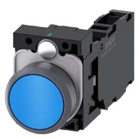 КНОПКА, 22MM, КРУГЛАЯ, ПЛАСТИК С МЕТАЛЛИЧЕСКИМ ФРОНТАЛЬНЫМ КОЛЬЦОМ, СИНЯЯ, ПЛОСКАЯ КНОПКА, КОНТАКТЫ МГНОВЕННОГО ДЕЙСТВИЯ, С ДЕРЖАТЕЛЕМ, 1NO+1NC, ВИНТОВЫЕ КЛЕММЫ, С ГРАВИРОВКОЙ ЛАЗЕРОМ, INSCRIPTION OR GRAPHIC SYMBOL CUSTOMIZED EQUIPMENT USING THE SIRIUS-AC
