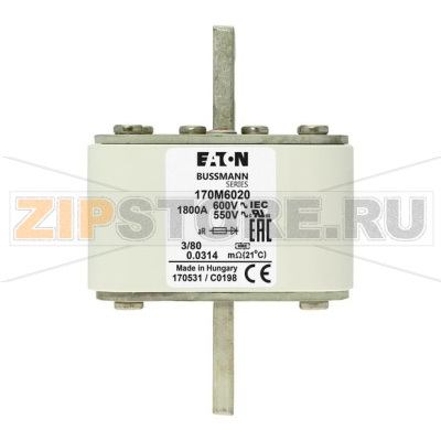 Предохранитель, 1800 A, AC 600 В, 200 кА, DIN 3, 76x76x109 мм, aR, DIN, IEC Eaton FUSE 1800A 60 