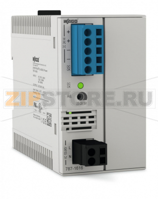 Switched-mode power supply; Classic; 1-phase; 24 VDC output voltage; 4 A output current; DC OK signal Wago 787-1616/000-070 Features:Switched-mode power supplyNatural convection cooling when horizontally mountedEncapsulated for use in control cabinetsBounce-free switching signal (DC OK)Suitable for both parallel and series operationElectrically isolated output voltage (SELV) per EN 60950-1/UL 60950-1; PELV per EN 60204Coated PCBs, resistant to flowing mixed gas per ISA S71.04:1985, G3 Group A...