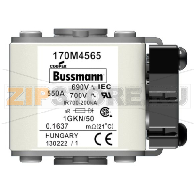 Предохранитель, 550 A, AC 690 В, 200 кА, size 1, 53x69x51 мм, aR, IEC UL Eaton FUSE 550A 690V 