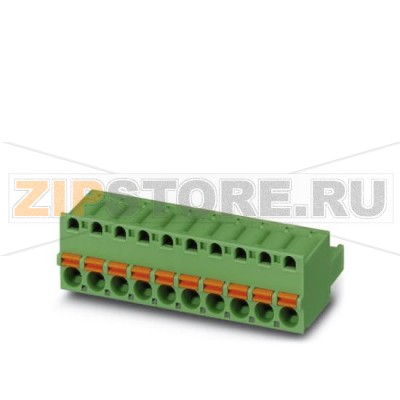 Вилочная часть Phoenix Contact FKC 2,5/14-ST Номинальный ток: 12 А, Расчетное напряжение (III/2): 320 В, Полюсов: 14, Размер шага: 5 мм, Технология подключения: Пружинные зажимы, Цвет: зеленый, Поверхность контакта: олово.Минимальный заказ: 50 шт.Упаковка: 50 шт.