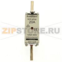 Предохранитель, 20 A, AC 500 В, 120 кА, NH0, gL/gG, IEC Eaton NH FUSE 20A 500V GL/GG SIZE 0 DUAL IN