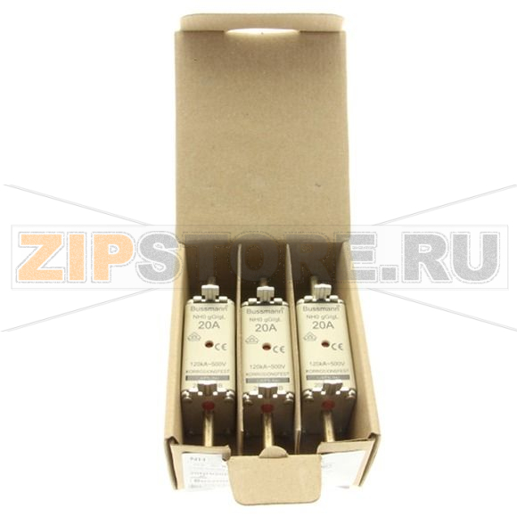 Предохранитель, 20 A, AC 500 В, 120 кА, NH0, gL/gG, IEC Eaton NH FUSE 20A 500V GL/GG SIZE 0 DUAL IN 