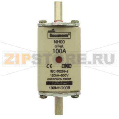 Предохранитель, 100 A, AC 500 В, 120 кА, NH00, gL/gG, IEC Eaton FUSE NH 00 gG 100A 500V D.I. 