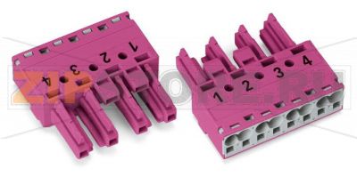 Разъем; 4-пол.; Код. B; 4,00 mm; розовые Wago 770-284 Protected against mismating and maintenance-freePush-in CAGE CLAMP® spring pressure connection technology allows solid conductors to be simply pushed into a unit.Two wire connections per pole for loops or bridgesAdditional variable coding is possible.Components can be clearly printed on and color-coded to meet custom requirements....