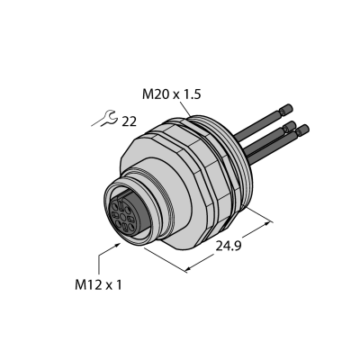 Розетка фланцевая с витыми жилами, монтаж: фронтальный Turck EC-FKD4-1.5/20 