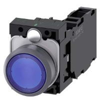 КНОПКА С ПОДСВЕТКОЙ, 22MM, КРУГЛАЯ,  ПЛАСТИК С МЕТАЛЛИЧЕСКИМ ФРОНТАЛЬНЫМ КОЛЬЦОМ, СИНЯЯ, ПЛОСКАЯ КНОПКА, КОНТАКТЫ МГНОВЕННОГО ДЕЙСТВИЯ, С ДЕРЖАТЕЛЕМ, 1NO+1NC, МОДУЛЬ ПОДСВЕТКИ С ИНТЕГРИРОВАННЫМ СВЕТОДИОДОМ 24V AC/DC, ВИНТОВЫЕ КЛЕММЫ Siemens 3SU1132-0AB50-