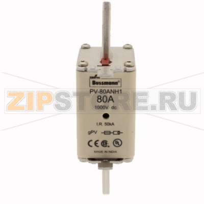 Предохранитель, 80 A, DC 1000 В, 50 кА, NH1, gPV, UL PV, UL, IEC Eaton FUSE 80A 1000V DC PV SIZE 1 