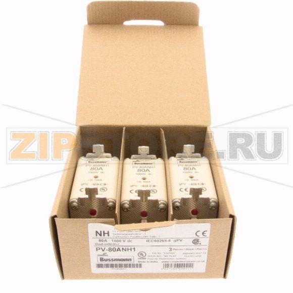 Предохранитель, 80 A, DC 1000 В, 50 кА, NH1, gPV, UL PV, UL, IEC Eaton FUSE 80A 1000V DC PV SIZE 1 