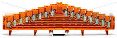 8-уровневые клеммы с общим потенциалом; без фиксирующих зажимов; все зажимы с внутренним объединением; с тестовым разъёмом диам. 2,3 мм; маркировка: h-g-f-e-d-c-b-a--a-b-c-d-e-f-g-h; для монтажа на рейку 35 x 15; 1,50 mm; оранжевые Wago 727-136/004-000 