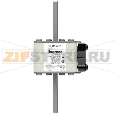 Предохранитель, 550 A, AC 690 В, 200 кА, size 2, 61x77x135 мм, aR, IEC UL Eaton FUSE 550A 690V 